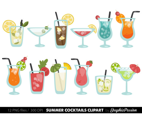 Summer cocktails clipart.