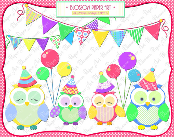 Cute Owls Party Clipart Clip Art Birthday by blossompaperart
