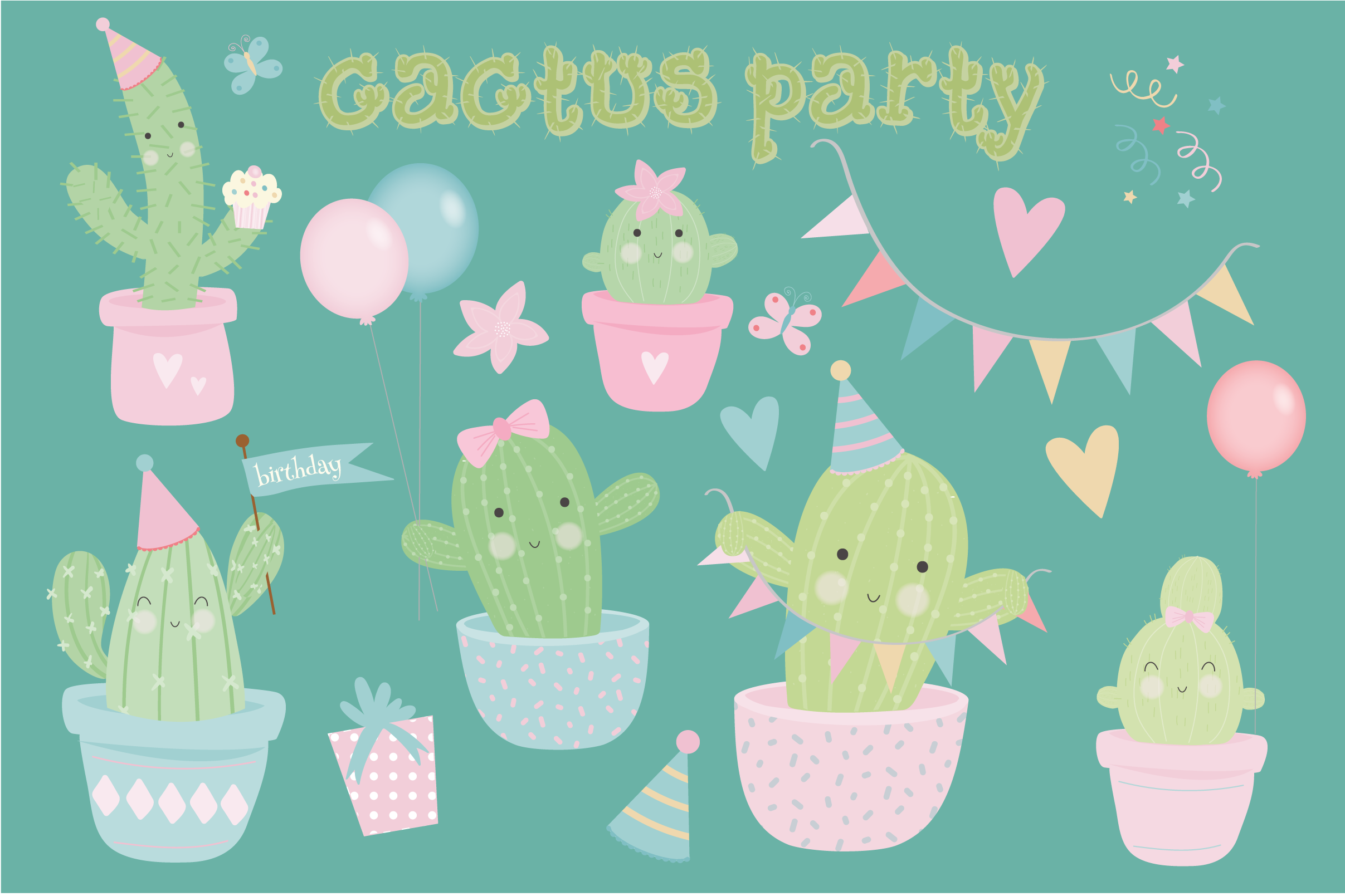 Cactus party clipart.