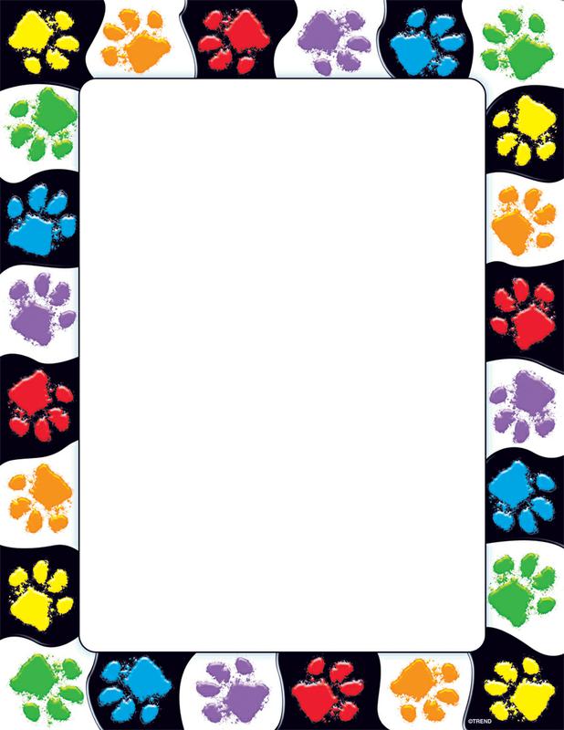 paw print border clipart colored
