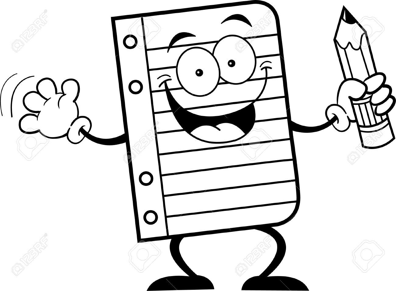 Black And White Illustration Of A Notebook Paper Holding A