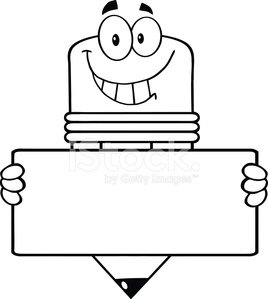 Black and White Pencil Cartoon Character Holding A Banner