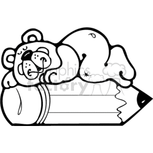 Black and white bear laying on a pencil clipart