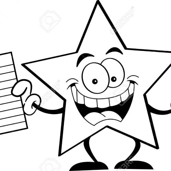 Black And White Illustration Of A Star Holding A Pencil And