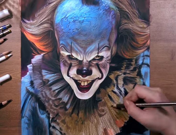 Realistic drawing of Pennywise from IT