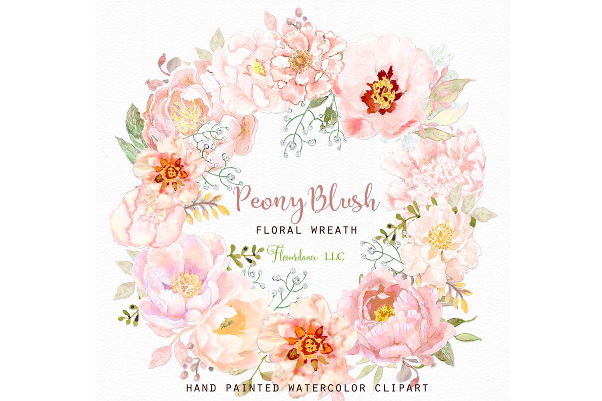 Watercolor Wreath Peony Blush Floral Clipart