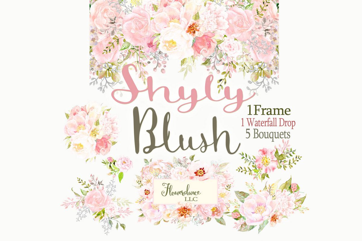 Watercolor Clipart Blush Roses and Peonies