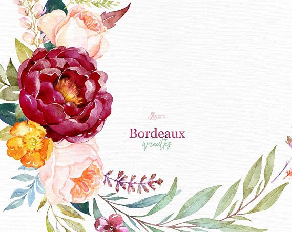 Bordeaux wreaths watercolor.