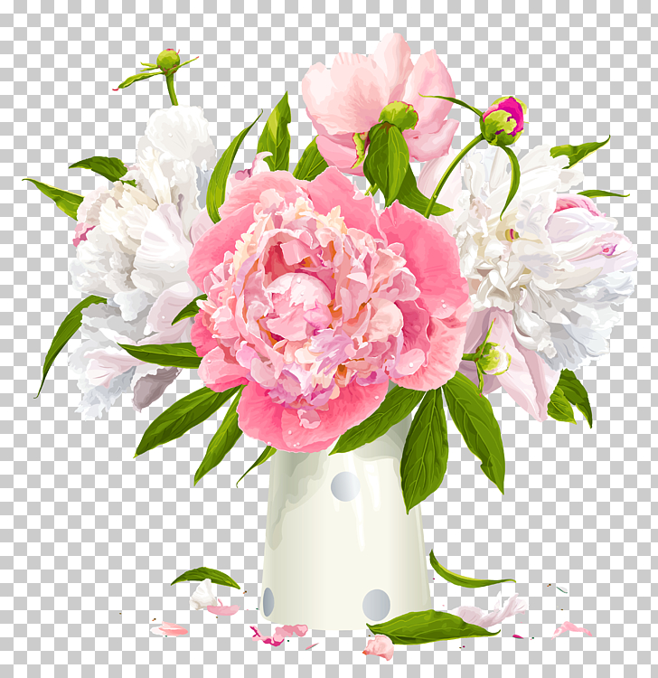 Peony Flower , Vase with White and Pink Peonies , pink and
