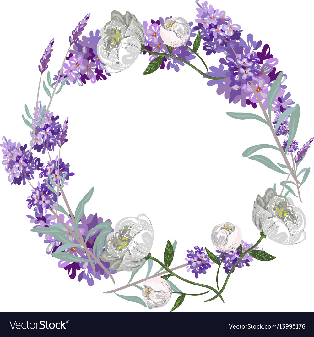Lavender and peony round frame template