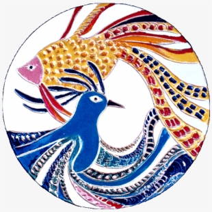 Round Ceramic Panel Of Abstract Intertwined Phoenix