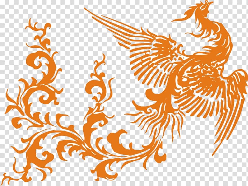 Orange phoenix illustration, Phoenix Fenghuang Chinese