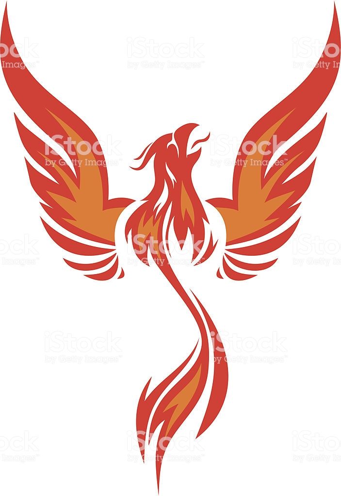 Silhouette flaming Phoenix simplified picture with raised