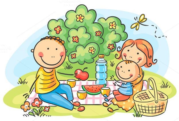 Cartoon family having picnic outdoor by Optimistic Kids Art