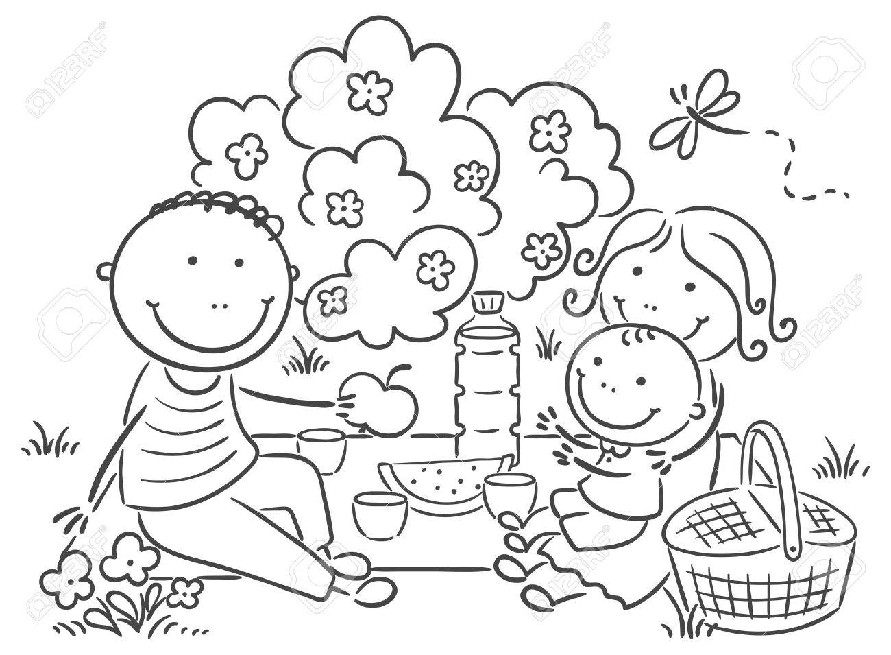Family picnic clipart black and white