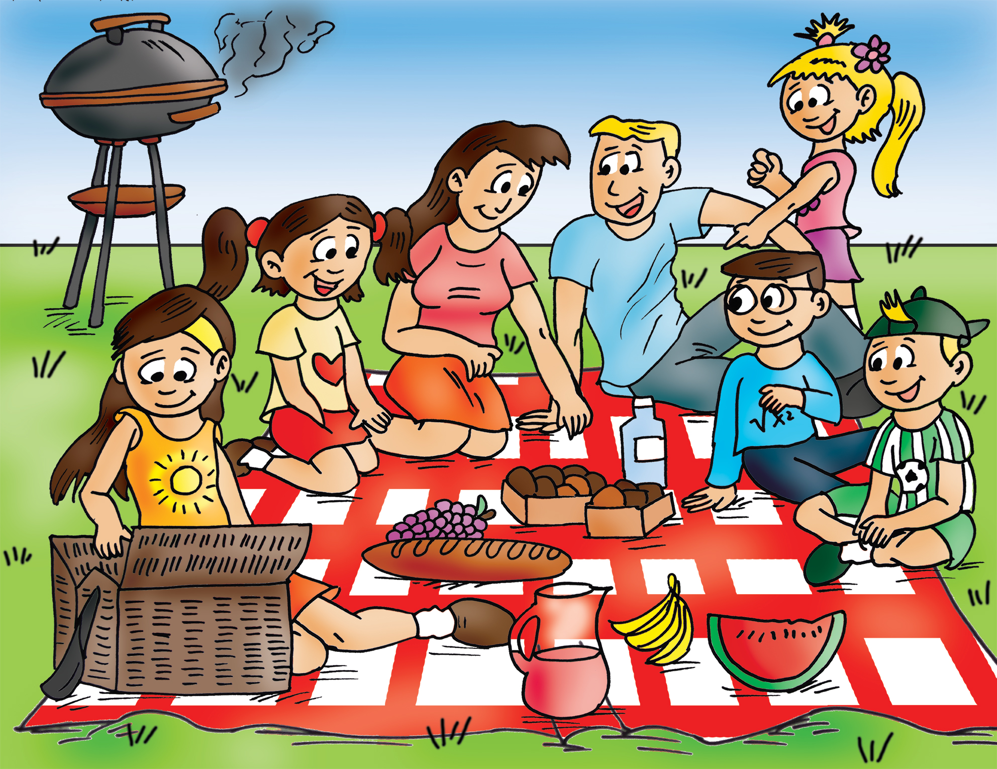 Cartoon family picnic.