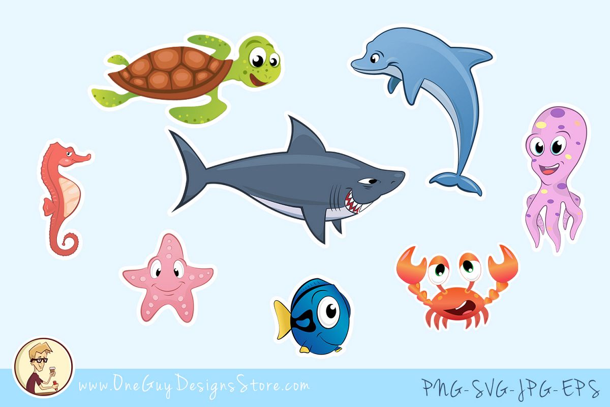 Sea Animals Clipart, Underwater Life, Cute Characters