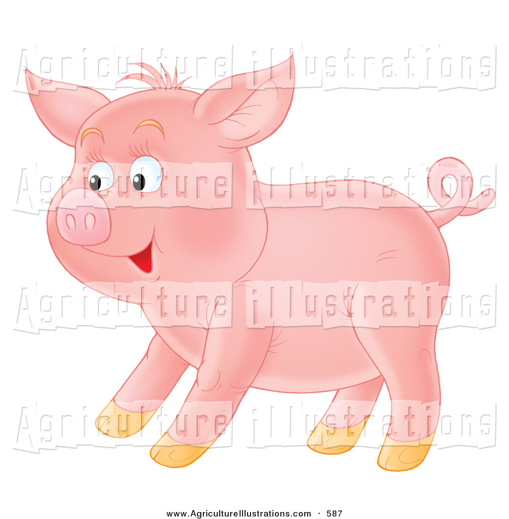 Agriculture Clipart of a Happy Pink Pig with a Curly Tail