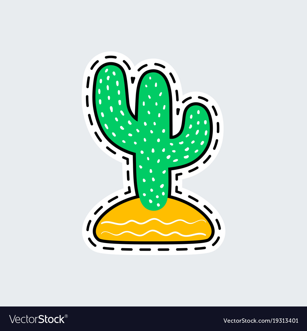 Cacti in patch style clip art for sticker or pin