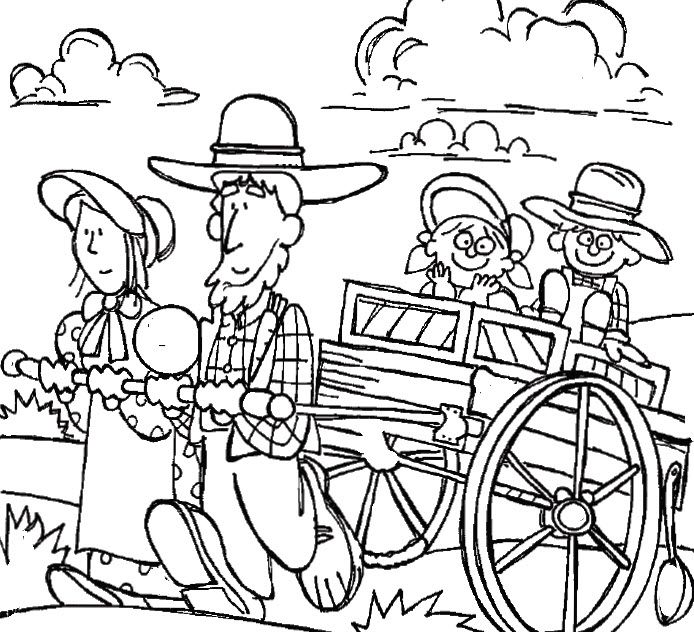 Clipart Pioneer Family Coloring Page