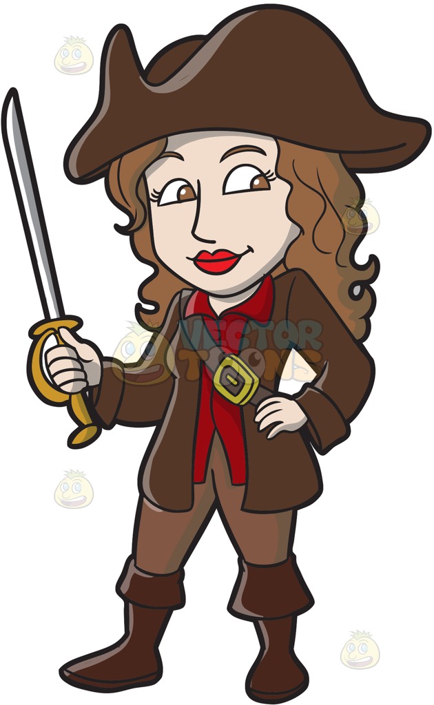A female pirate holding a sword