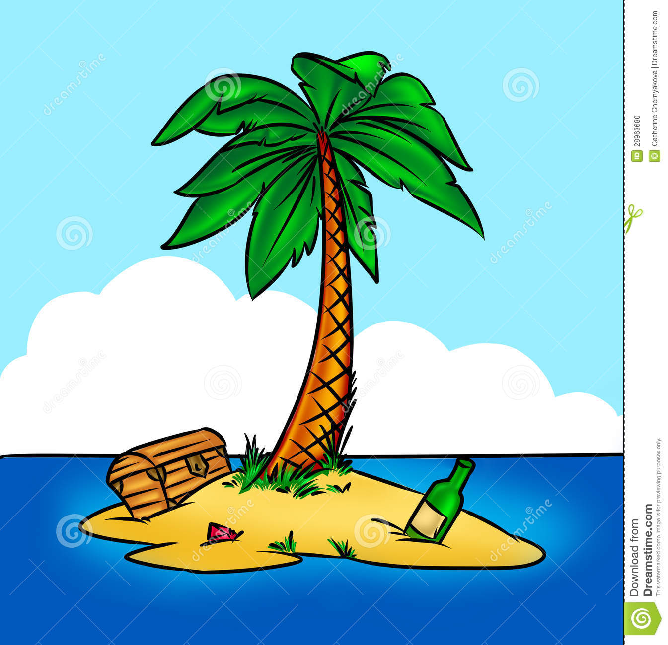 Мультяшный пиратский остров с пальмами