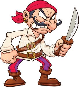 Angry cartoon pirate.