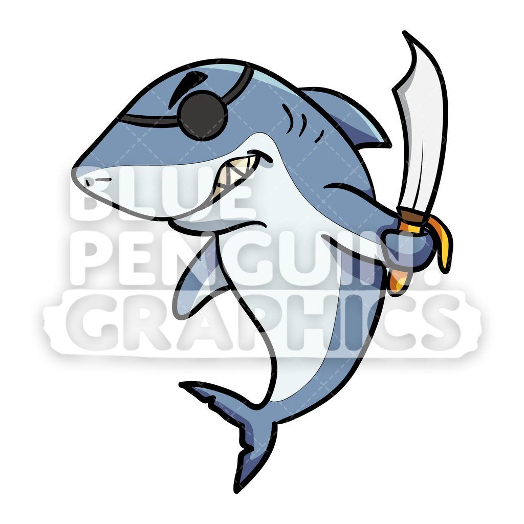 Angry Pirate Shark Vector Cartoon Clipart