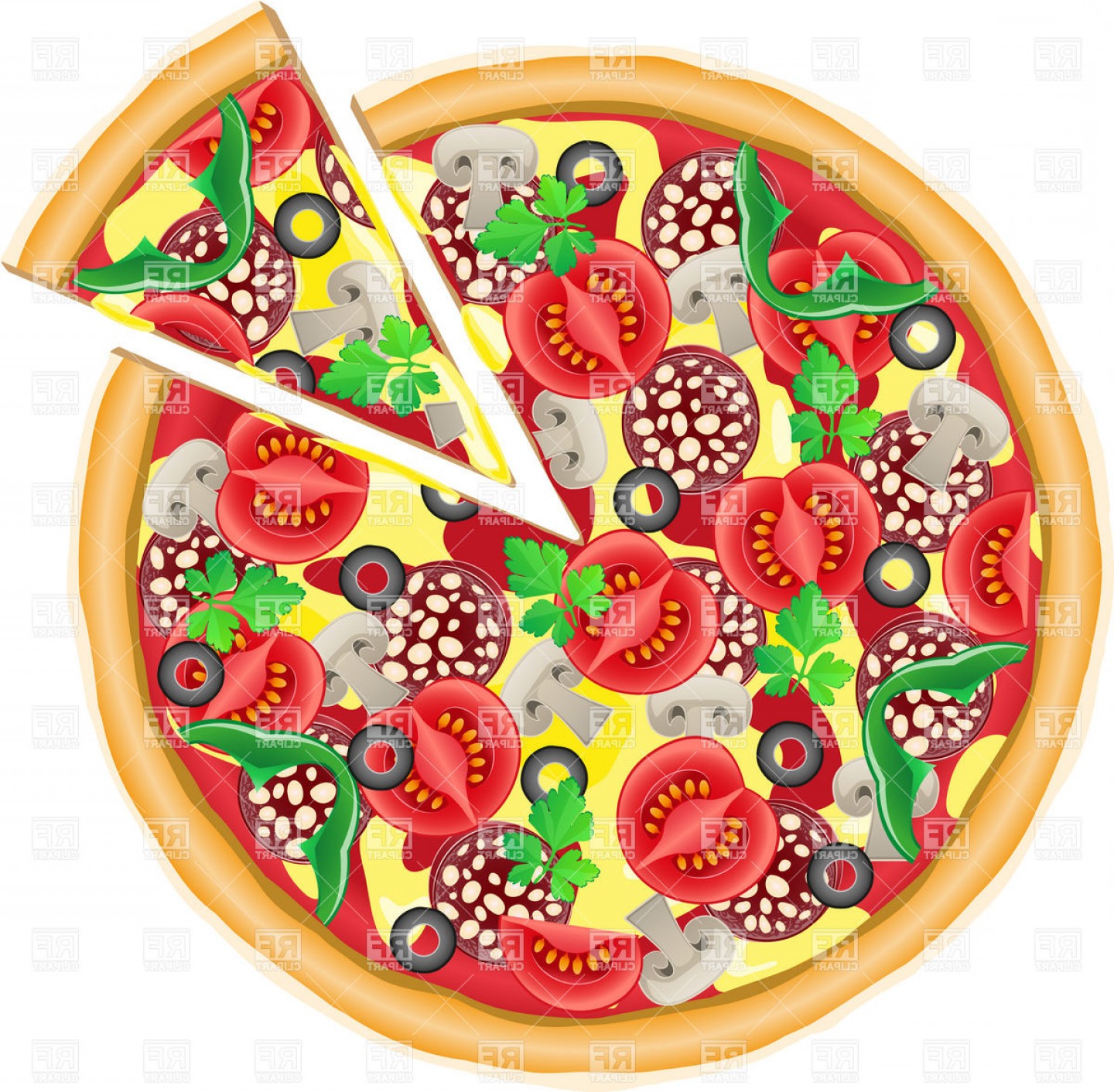 Pizza And Slice Top View Vector Clipart