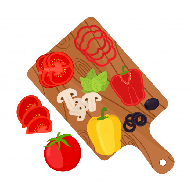 Sliced vegetables on cutting board