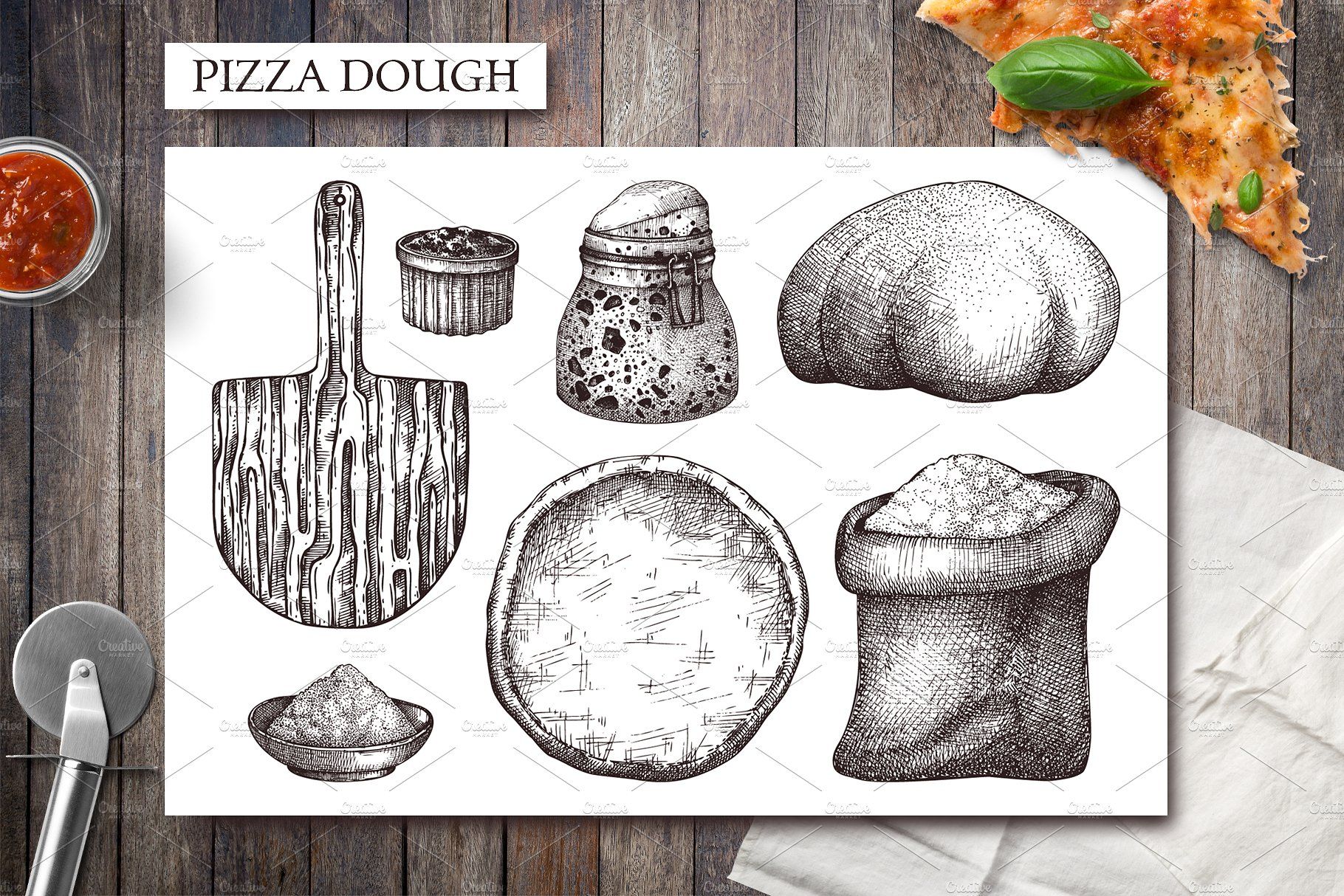 Pizza ingredients collection.