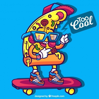 Background of modern pizza slice with skateboard Vector