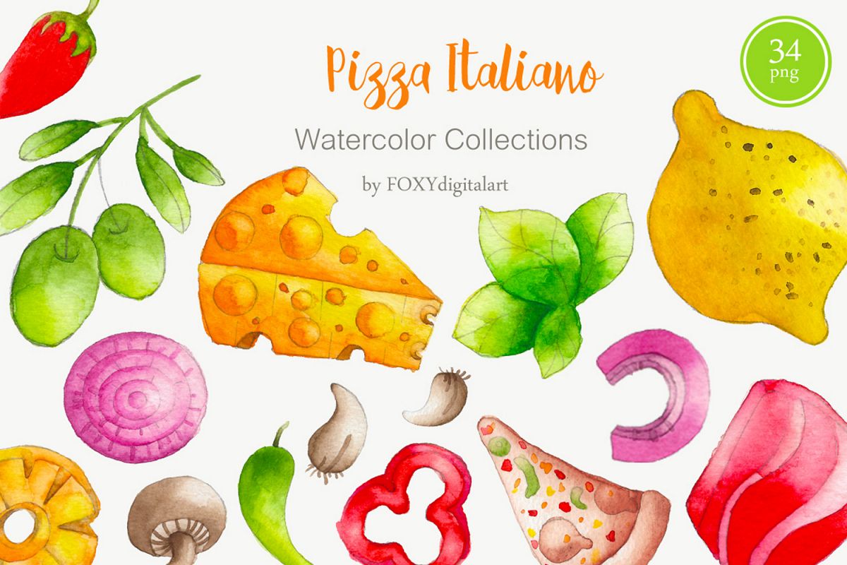 pizza ingredients clipart modern