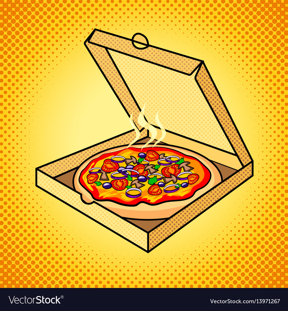 Fresh pizza in box pop art