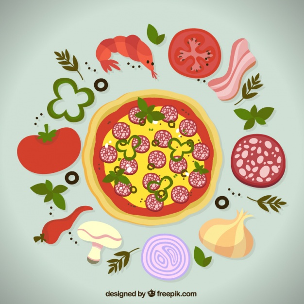 Delicious pizza ingredients Vector