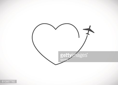 Plane with heart shape cloud icon Clipart Image