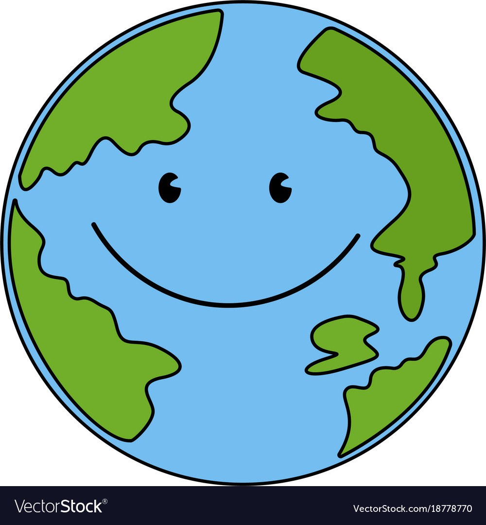 Planet earth globe with cute face smiling for