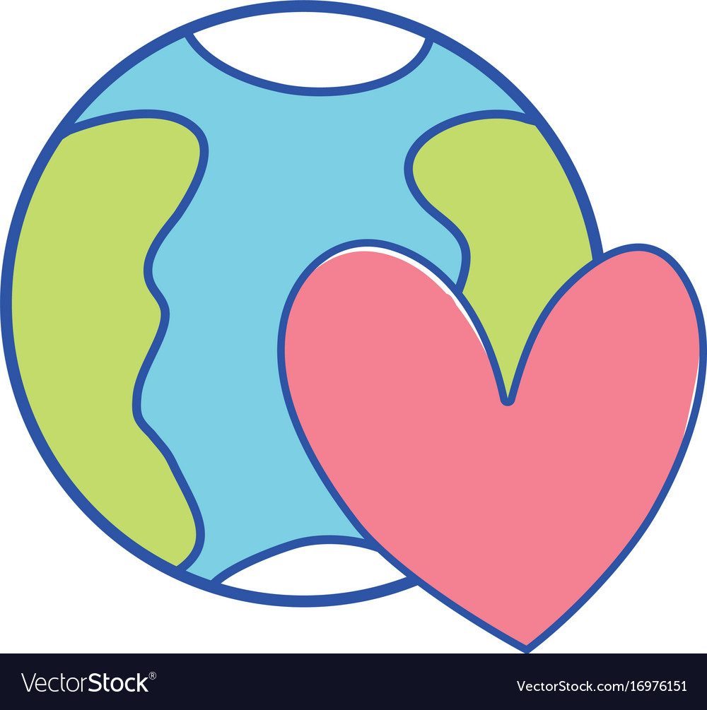 Earth planet with heart symbol of love