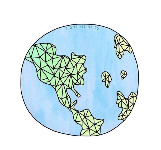 Blue, continents, drawing, earth, geometric, globe, green