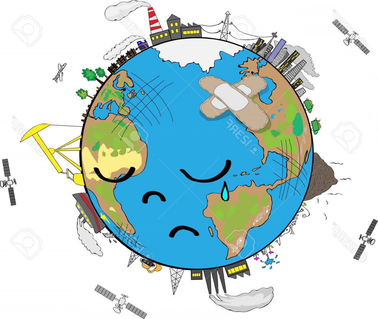 Photostock Vector Sad Planet Earth Cartoon