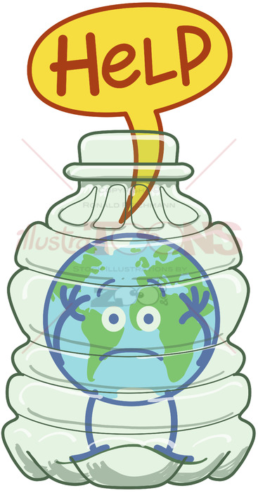 Planet Earth trapped inside a plastic bottle asking for help