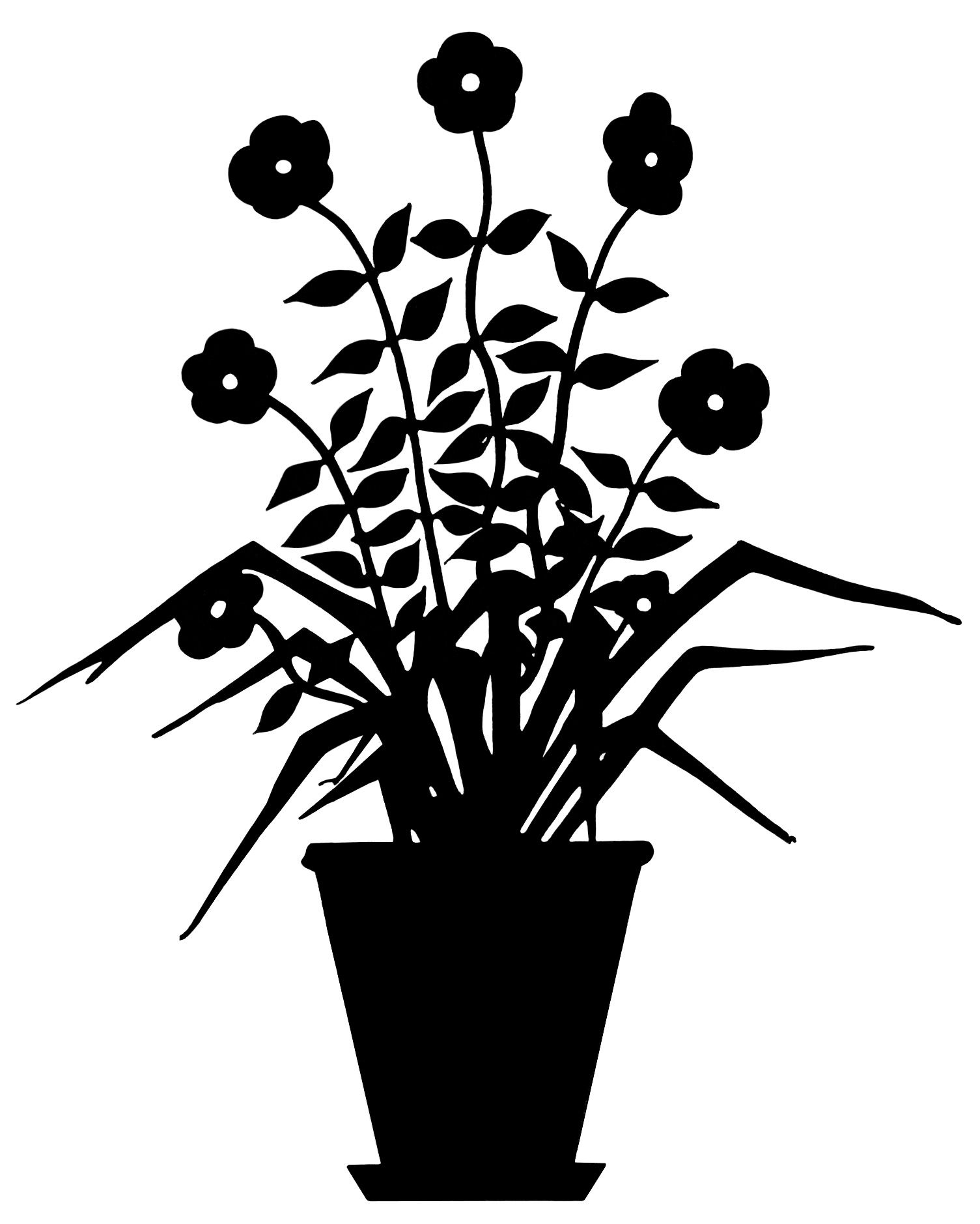 Vintage flower clip art, flowering plant silhouette, black