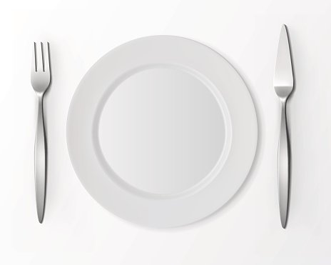 Round Plate with Fish Fork, Knife Top View Clipart Image