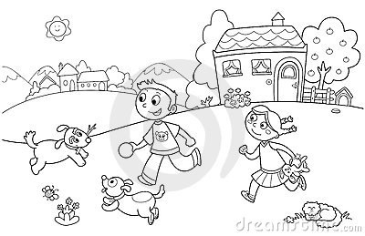 Children Playing In The Park Clipart Black And White