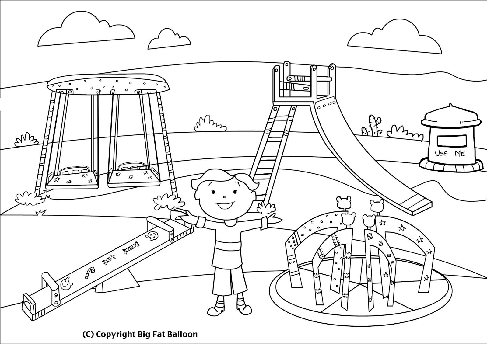 Kids on playground clipart black and white