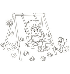 Kids Playing in Park Cartoon Black and White Vector Images