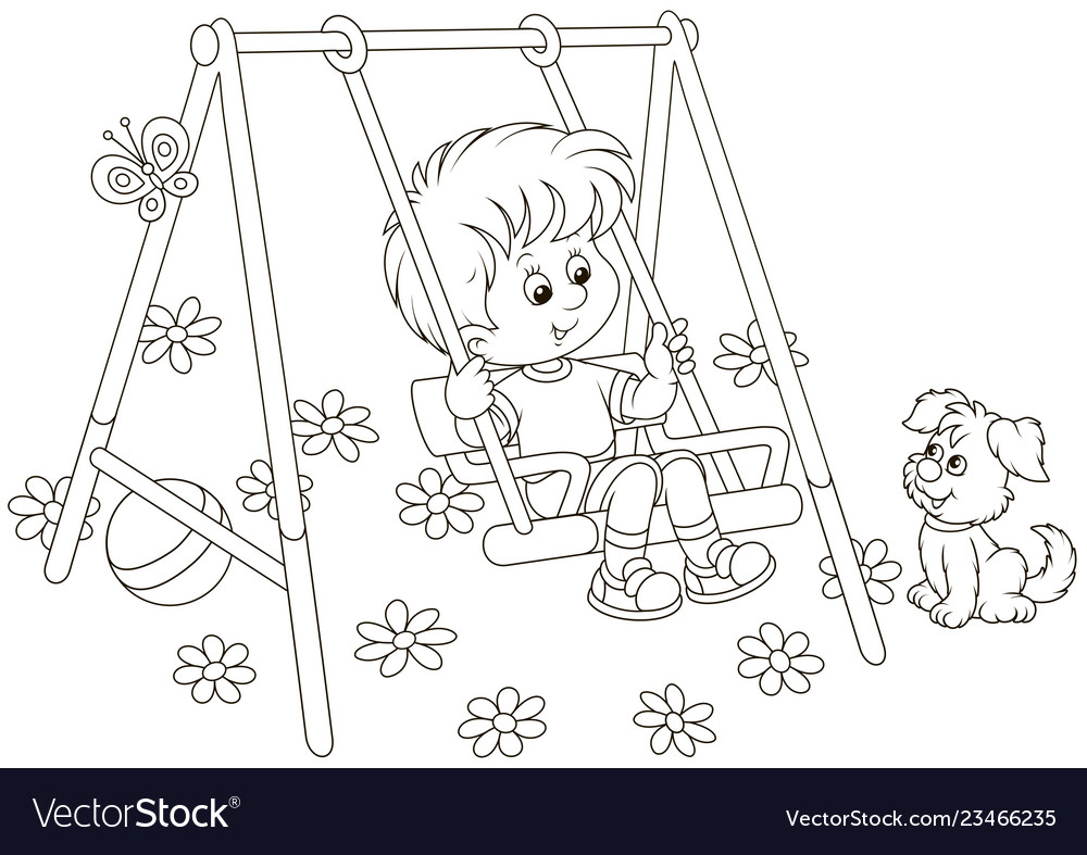 Small boy on a toy swing on a playground