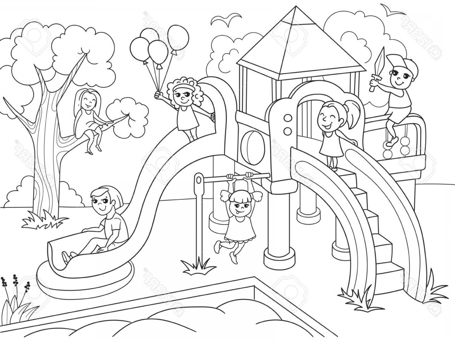 Photostock Vector Childrens Playground Coloring Vector