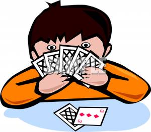 A Cartoon of a Boy Playing Cards