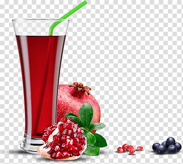 Clear drinking glass with straw illustration, Pomegranate